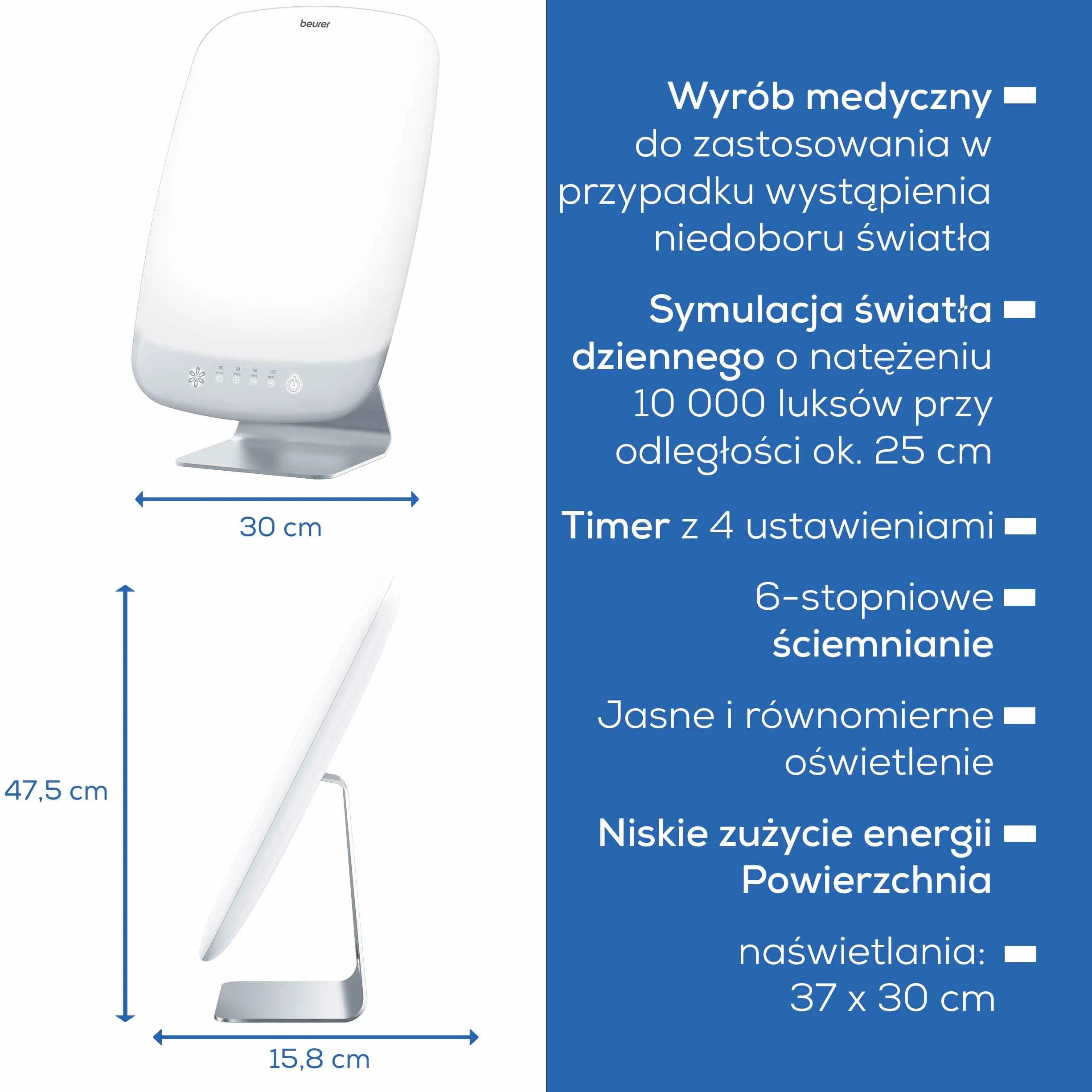 Beurer TL 95 Lampa dzienna 14 000 luksów SunLike LED regulacja natężenia