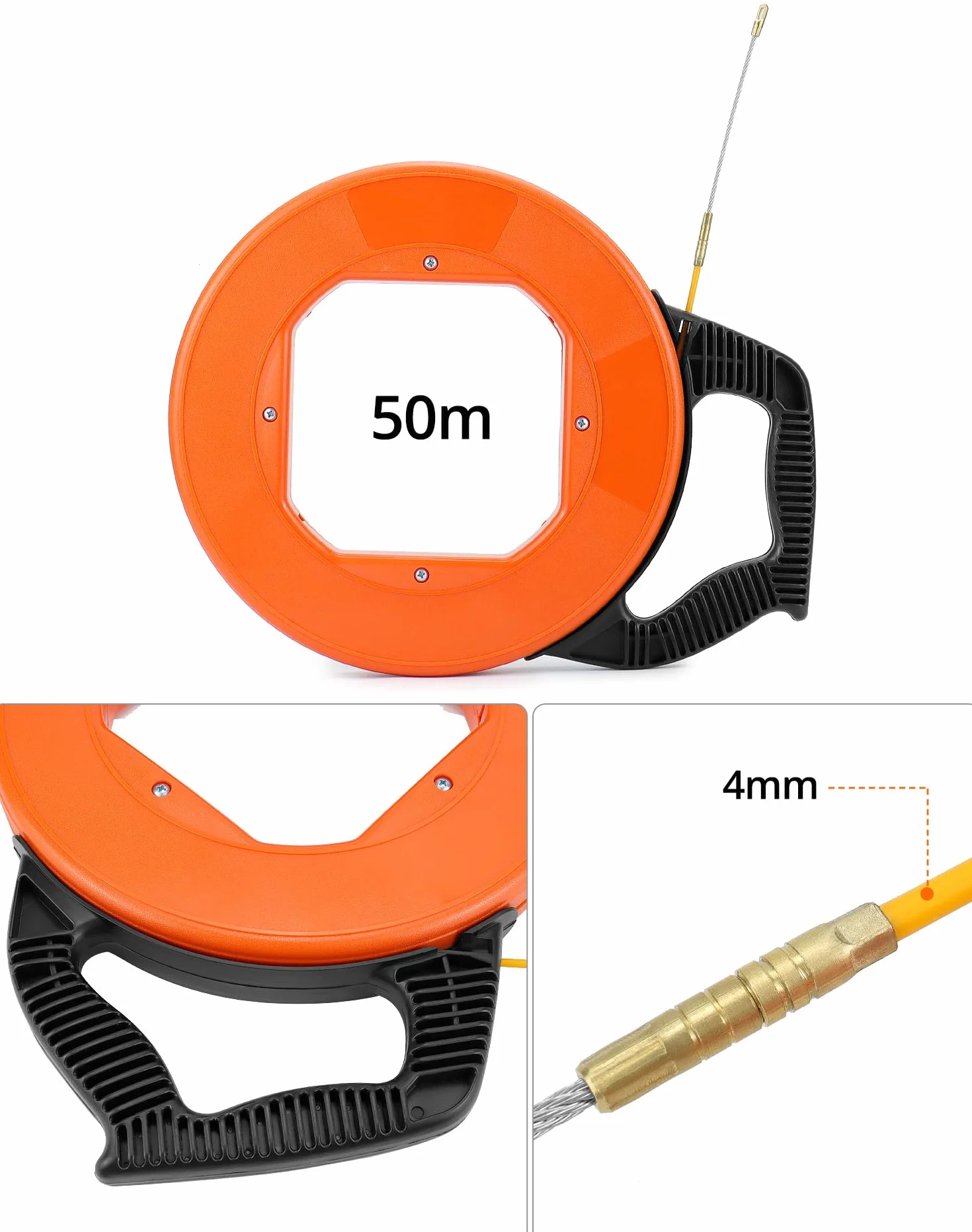 QWORK Sonda do ściągania kabli z włókna szklanego 50 metrów 4 mm