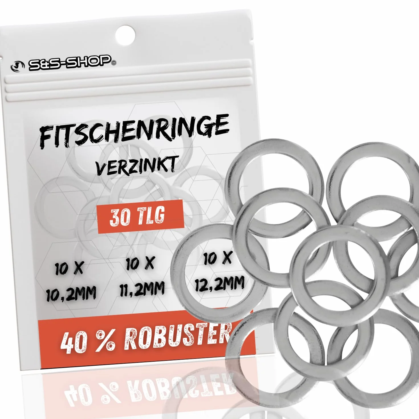 Pierścienie do mocowania – asortyment, 30 części, po 10 x Ø 10/11/12 mm, do podnoszenia drzwi pokojowych, stal ocynkowana, podkładki zawiasy drzwiowe, tarcze dystansowe, podnośnik drzwi