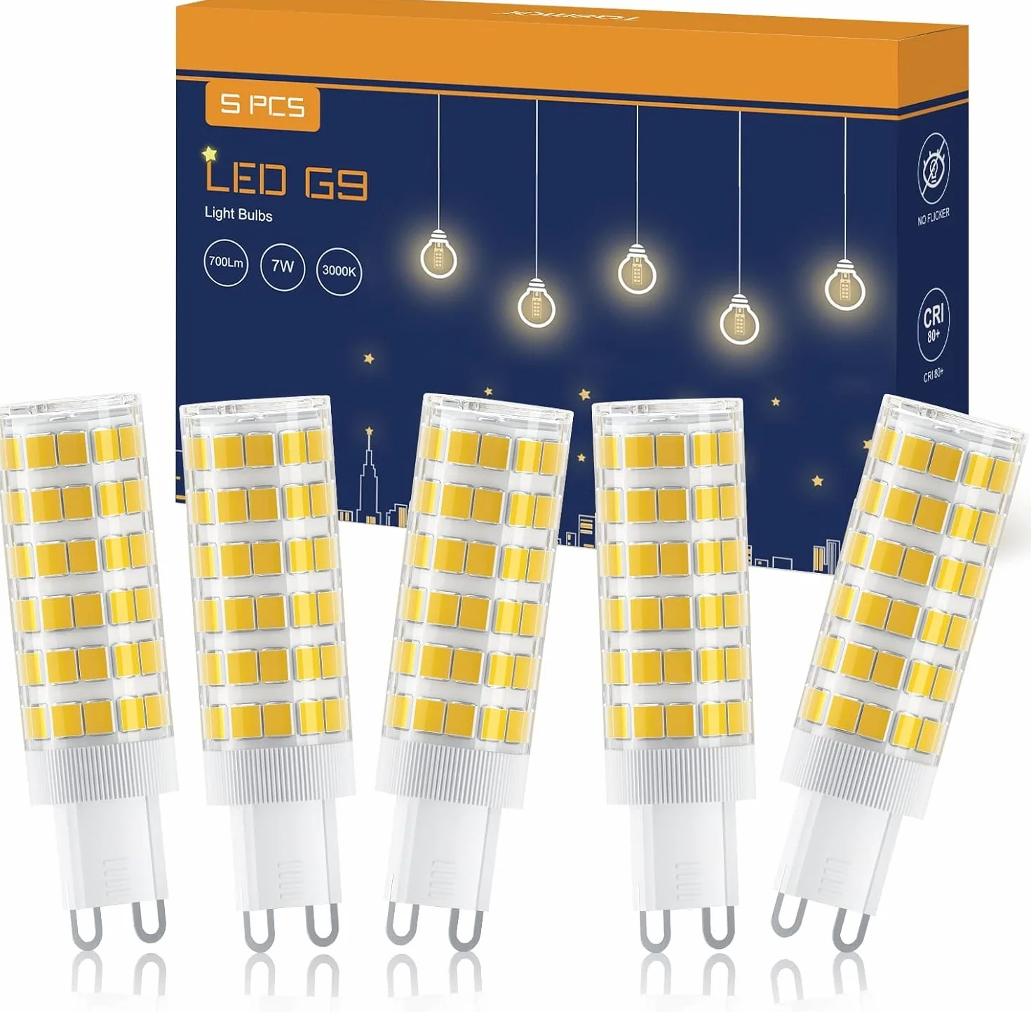 Tasmor Żarówka LED G9 7W 700 Lumenów Ciepła Biel 3000K Zamiennik Halogenowej 70W Kąt Świecenia 360° 5 Sztuk