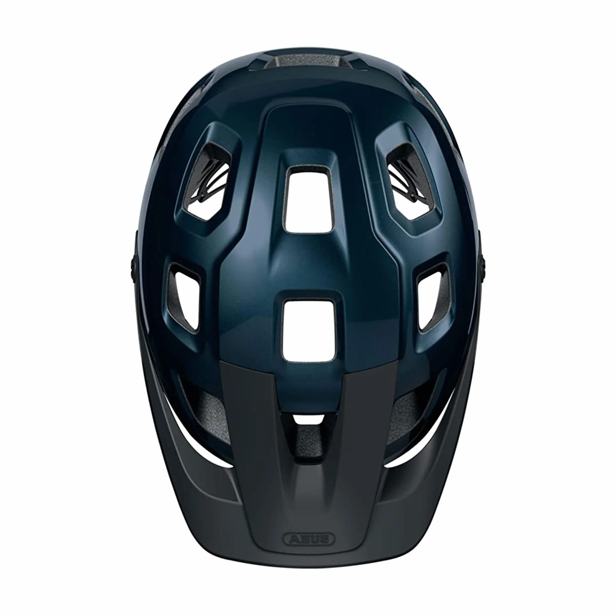 ABUS Kask MTB MoTrip – wytrzymały kask rowerowy z daszkiem o regulowanej wysokości dla rowerzystów górskich – indywidualne dopasowanie – unisex – niebieski błyszczący, rozmiar L