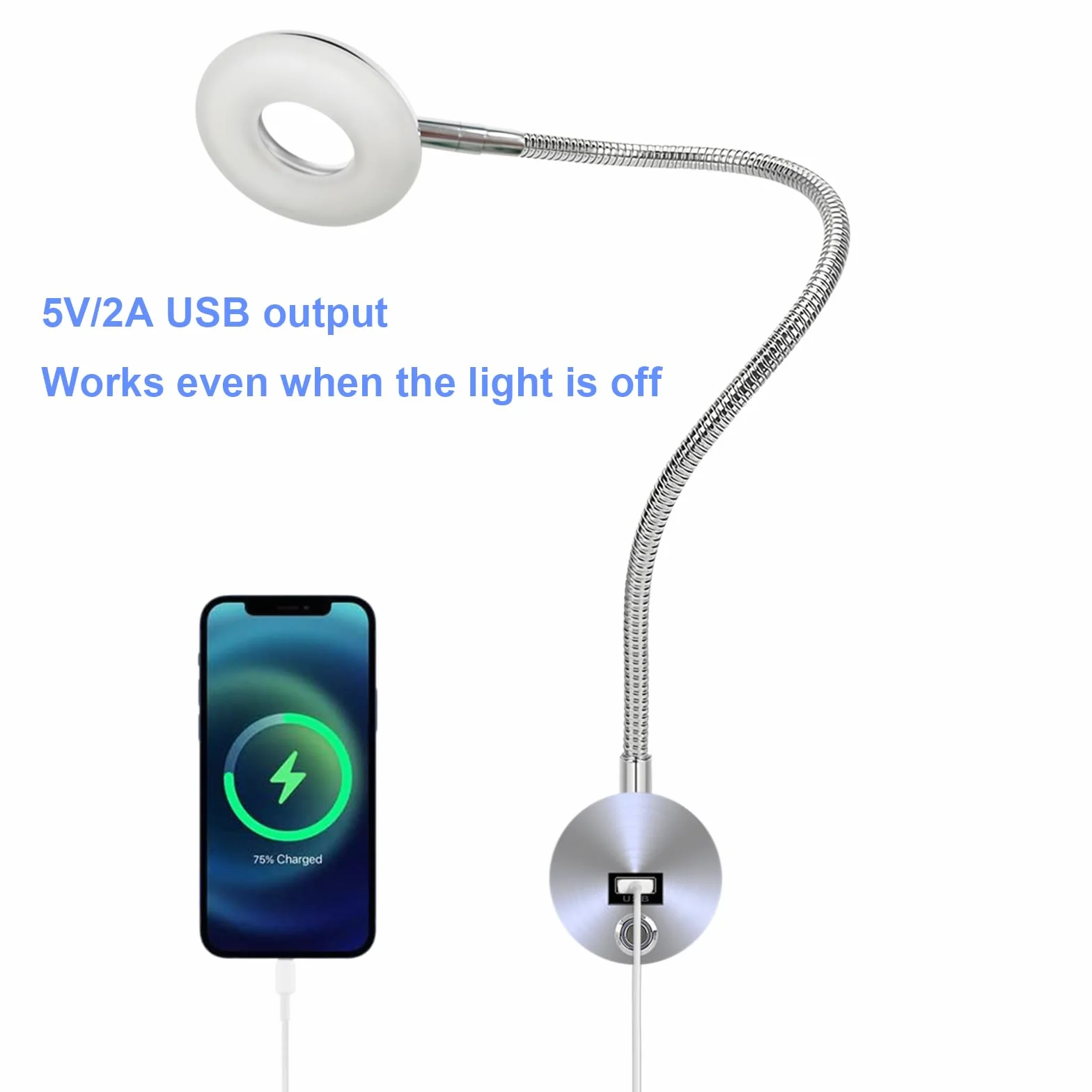 VOMI Lampka do czytania LED ścienna dotykowa ściemniana 360° 5W USB