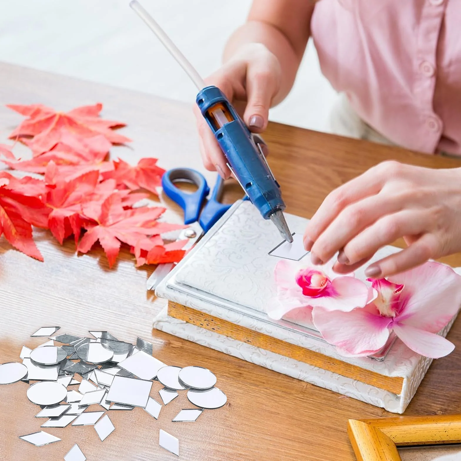 Prasacco 120 sztuk małych lusterek do majsterkowania – 3 kształty, mini kafelki mozaika szklane lustro DIY
