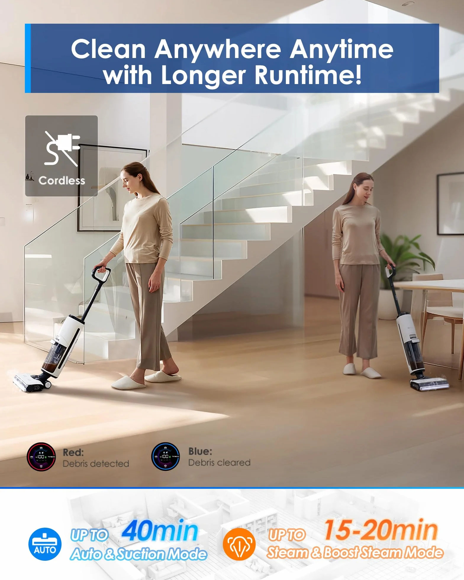 Tineco Floor ONE S7 bezprzewodowa myjka parowa mop parowy do twardych podłóg