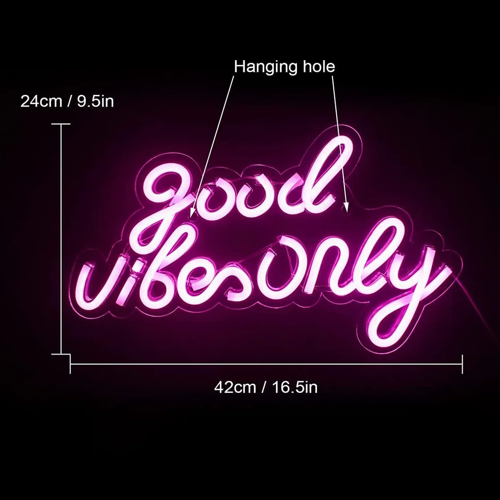 LUFEIS Neon Sign Good Vibe Only Akrylowe Neonowe Światło USB, Dekoracja Ścienna 3D LED