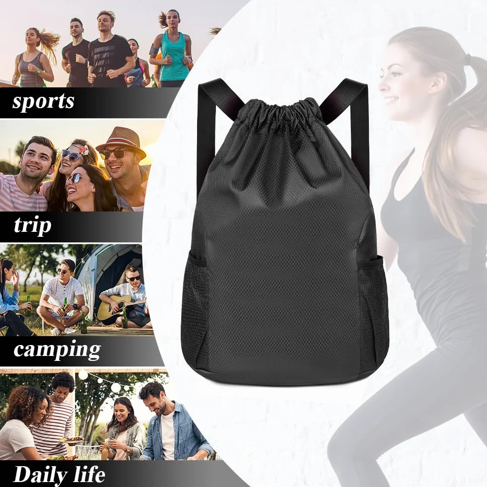 flintronic Plecak ze sznurkiem, wodoodporny plecak sportowy, duża sportowa torba na siłownię z przegródką na buty i kieszeniami z siatki na butelkę wody, do uprawiania sportu, szkoły, na plażę,