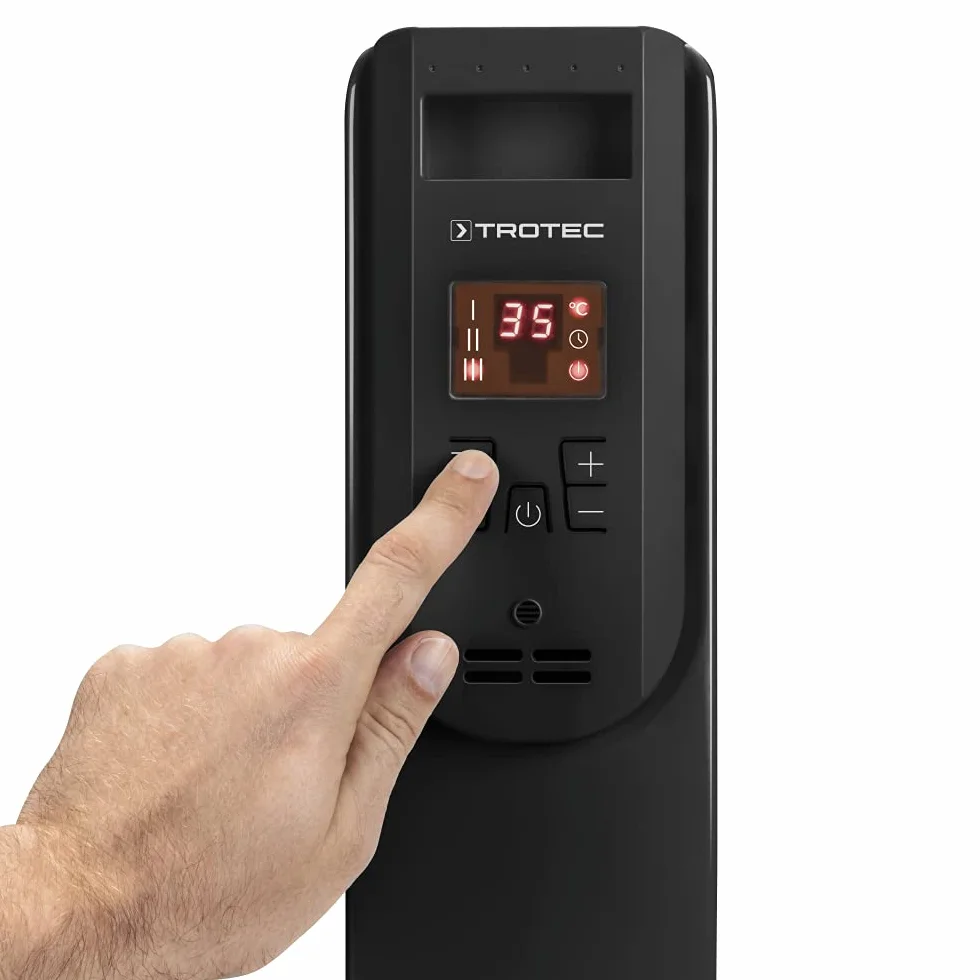 Elektryczny grzejnik olejowy TRH 25 E 2500 W 11 elementów 3 poziomy termostat cyfrowy timer 12H pilot zdalnego sterowania cichy mobilny 30 m² 75 m³
