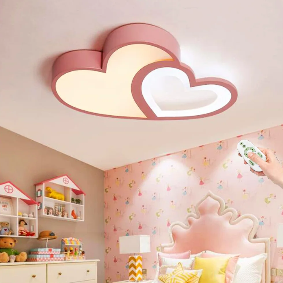 Lampa Sufitowa LED Kształcie Serca Nowoczesna Lampa Dziecięca Chłopcy Dziewczęta Lampa Do Sypialni Możliwość Przyciemniania Akrylowy Salon Jadalnia Pokój Dziecięcy Lampa Wisząca,Pink