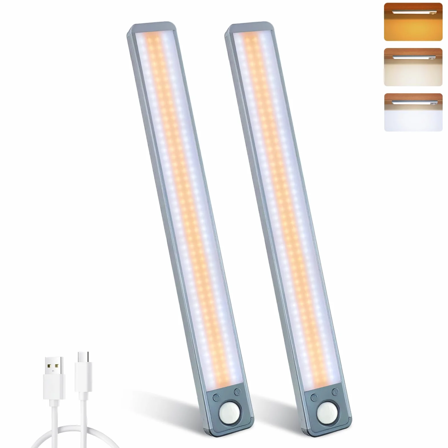 MERTTURM 35cm Akumulatorowe Oświetlenie pod Szafką 3000mAh Czujnikiem Ruchu Magnetyczna Lampka Szafki 3 Kolory Jasność ściemniana 2 szt