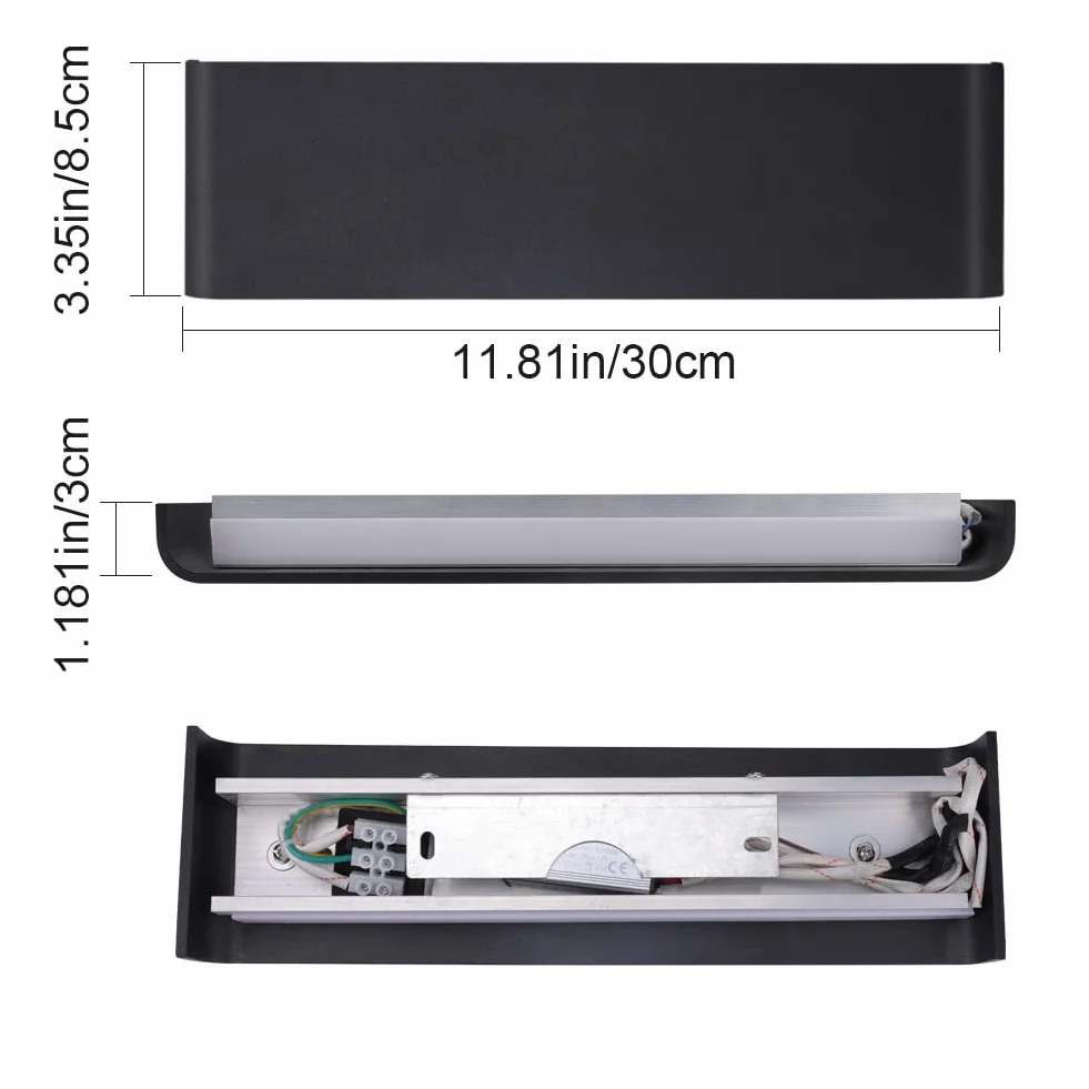 Klighten 2 sztuki lamp ściennych LED 10 W 30 cm góra-dół czarny 910 lumenów 3000 K ciepła biel