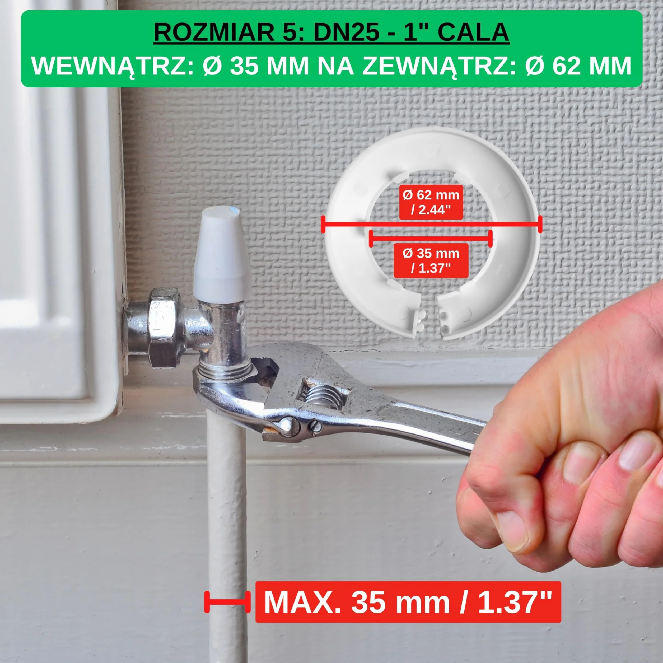 Rozeta Grzejnikowa DN25 35 mm Wewnątrz 62 mm Na Zewnątrz Wysokość 14 mm 1 Cala 6 Sztuk