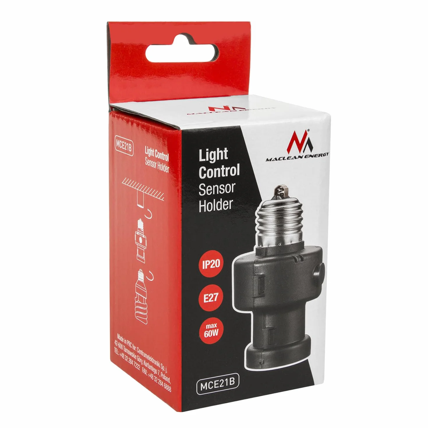 Maclean MCE21B żarówka uchwyt lampy czujnik zmierzchu 100 W 260 stopni czarny