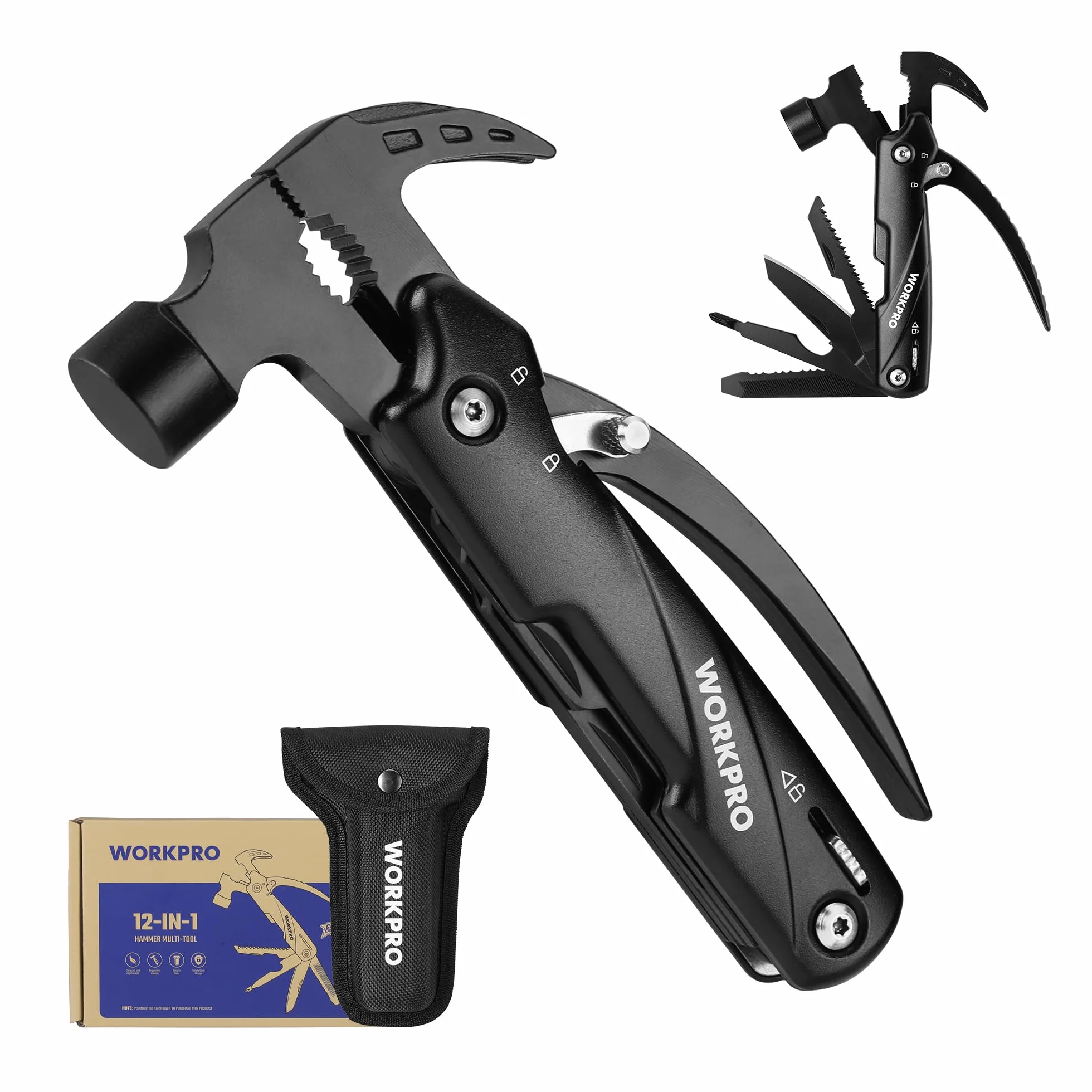 WORKPRO Młotek wielofunkcyjny 12 w 1 z nylonową osłoną, piłą i nożem