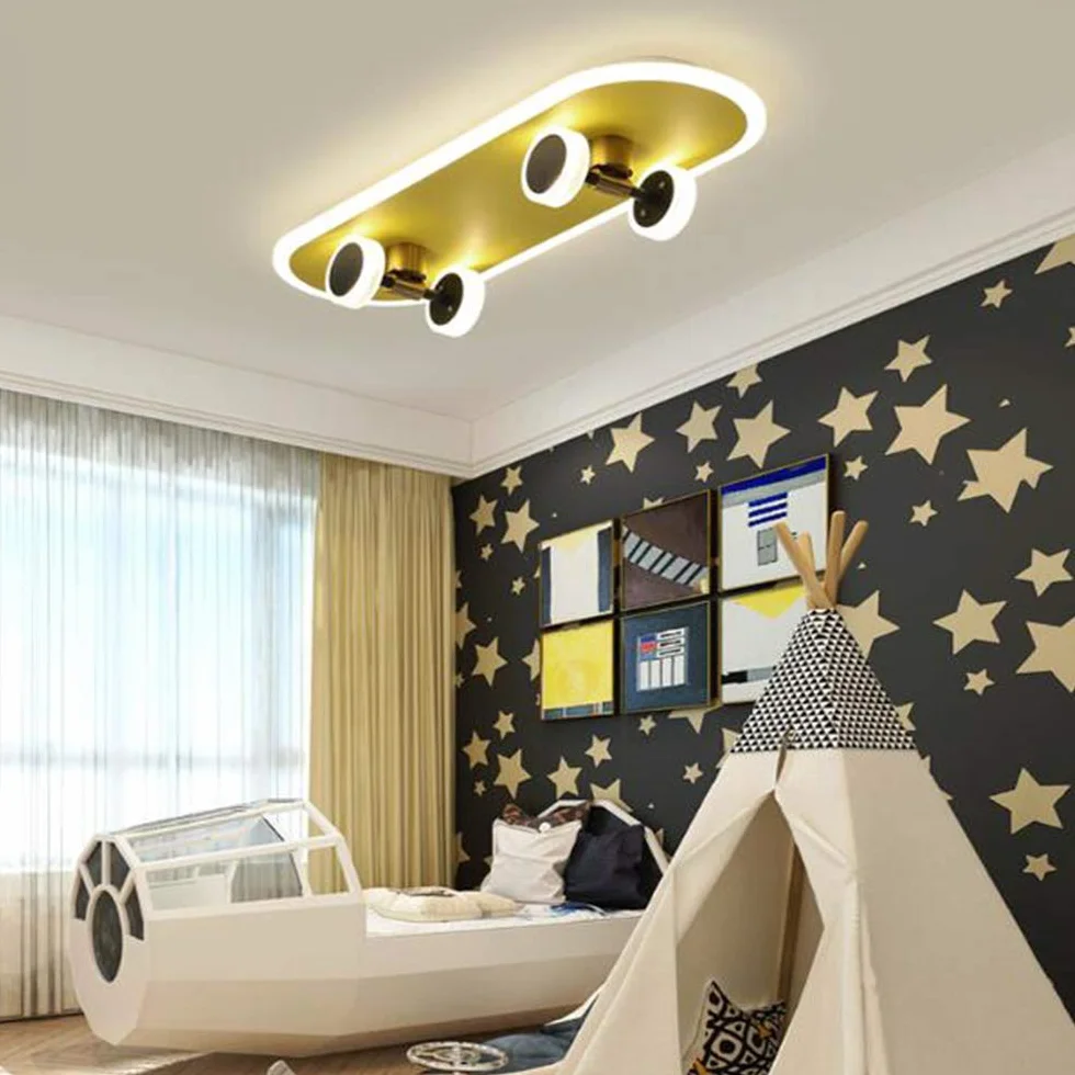 Lampa sufitowa Skateboard, nowoczesna, przyciemniana, LED 32W, akrylowy żyrandol, dla chłopców i dziewczynek