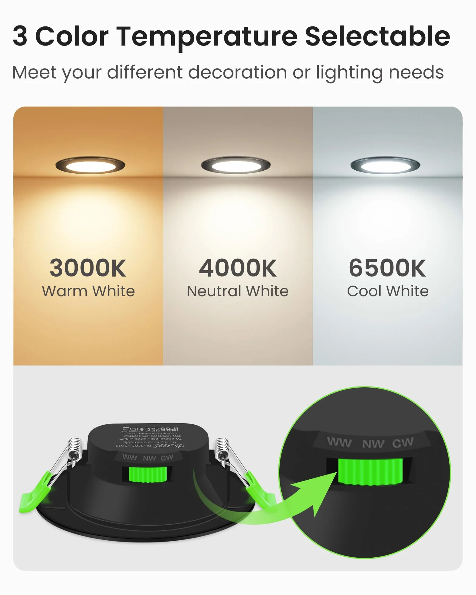 ALUSSO Wodoodporna IP65 Regulowana Oświetlenie LED Spot 230V 7W Sufitowe 3000K 4000K 6500K Okrągłe Czarny Opakowanie 6szt