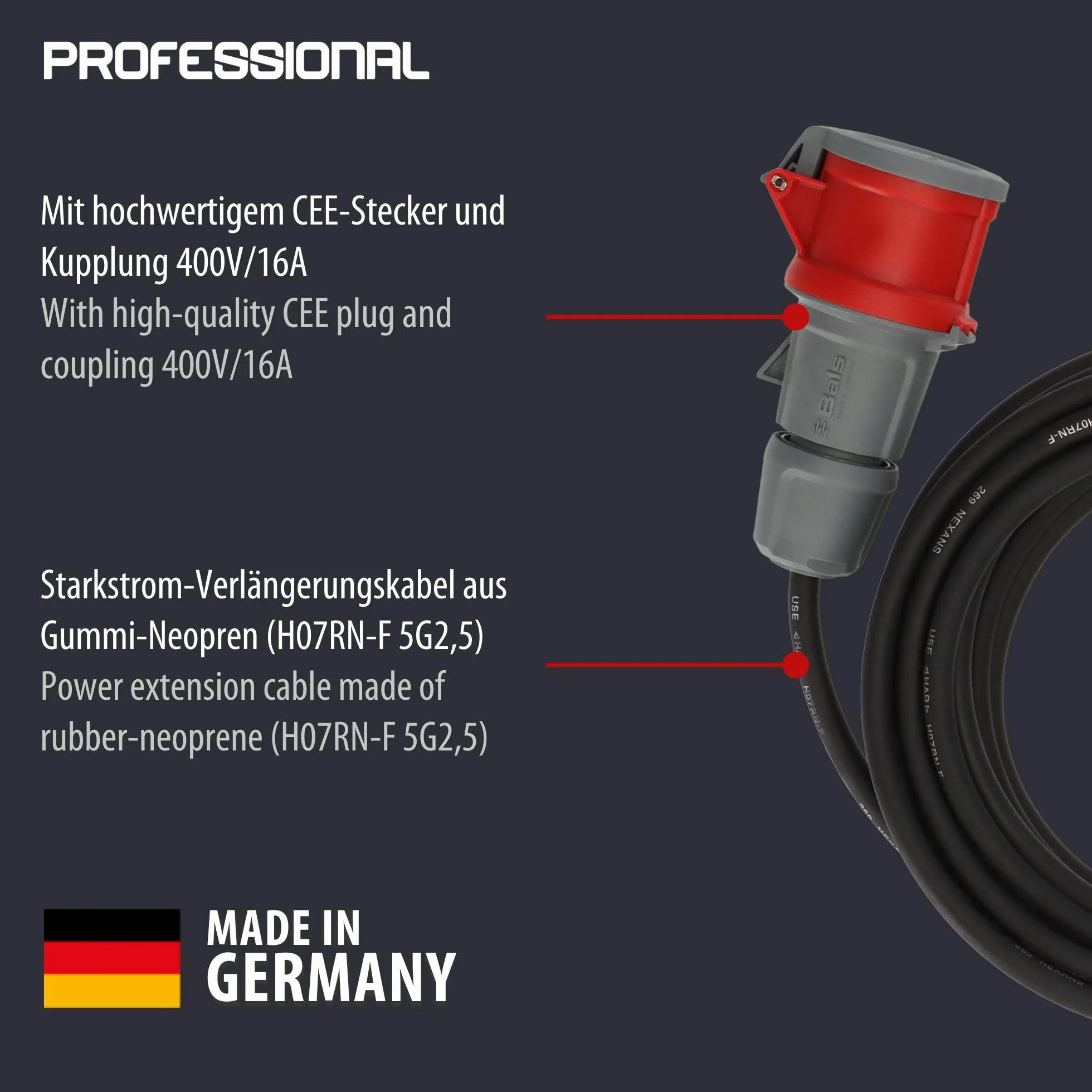 Brennenstuhl Professional Przedłużacz CEE IP44 10m H07RN-F 5G2,5 5-biegunowy czarny
