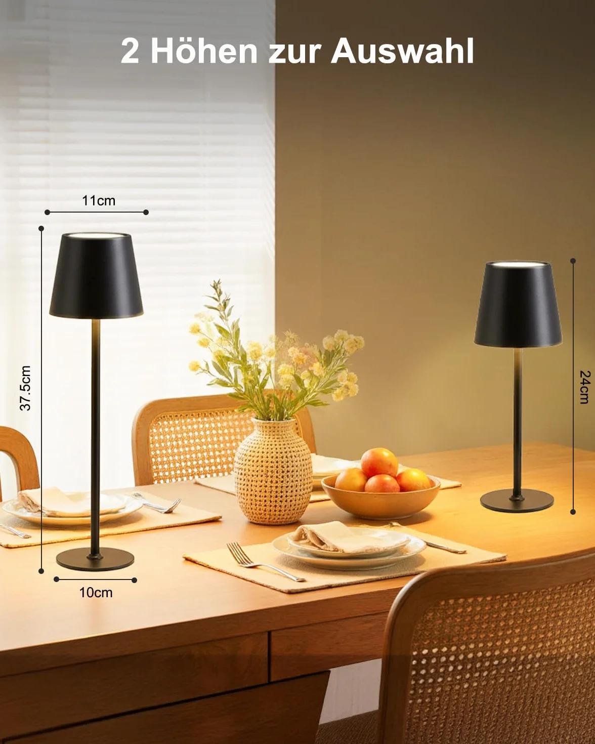 Bonsery Bezprzewodowa lampa stołowa LED 5200 mAh USB 2 wysokości 3 temperatury barwowe 2700-6500 K wodoszczelna metalowa dotykowa ściemniana