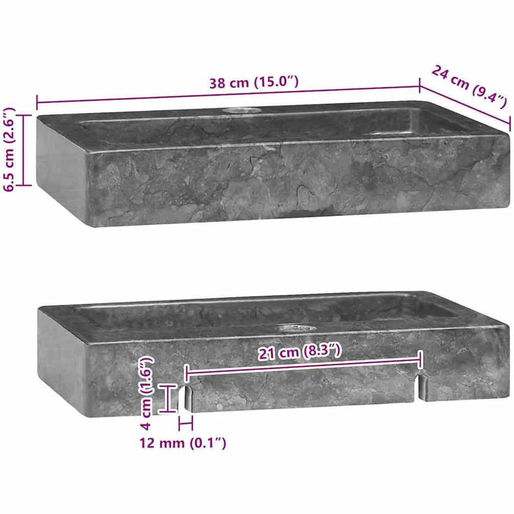 vidaXL Umywalka naścienna szara 38x24x6,5 cm marmur