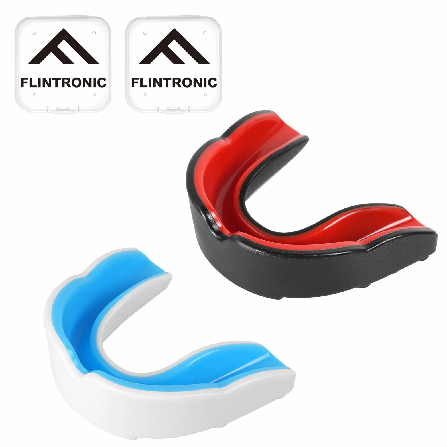Flintronic 2 szt. ochraniacz na zęby dla dorosłych, sportowy ochraniacz na zęby z etui, do rugby, boksu, sztuk walki, hokeja, MMA, karate, taekwondo i innych sportów kontaktowych (czarno-czerwony +