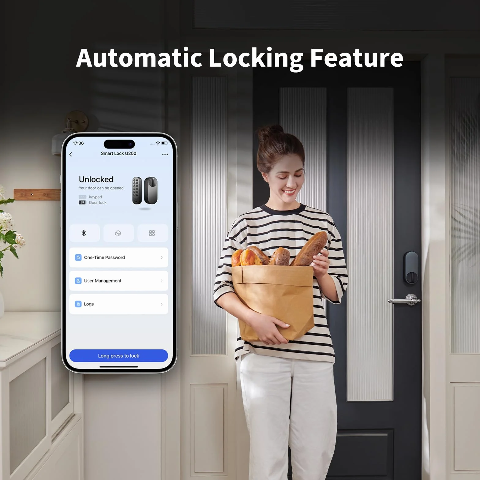 Aqara Inteligentny Zamek U200 (w zestawie klawiatura na odcisk palca), Matter over Thread, Apple Home Key i Akumulatorem, Obsługuje Apple Home, Google, Alexa i SmartThings, Czarny