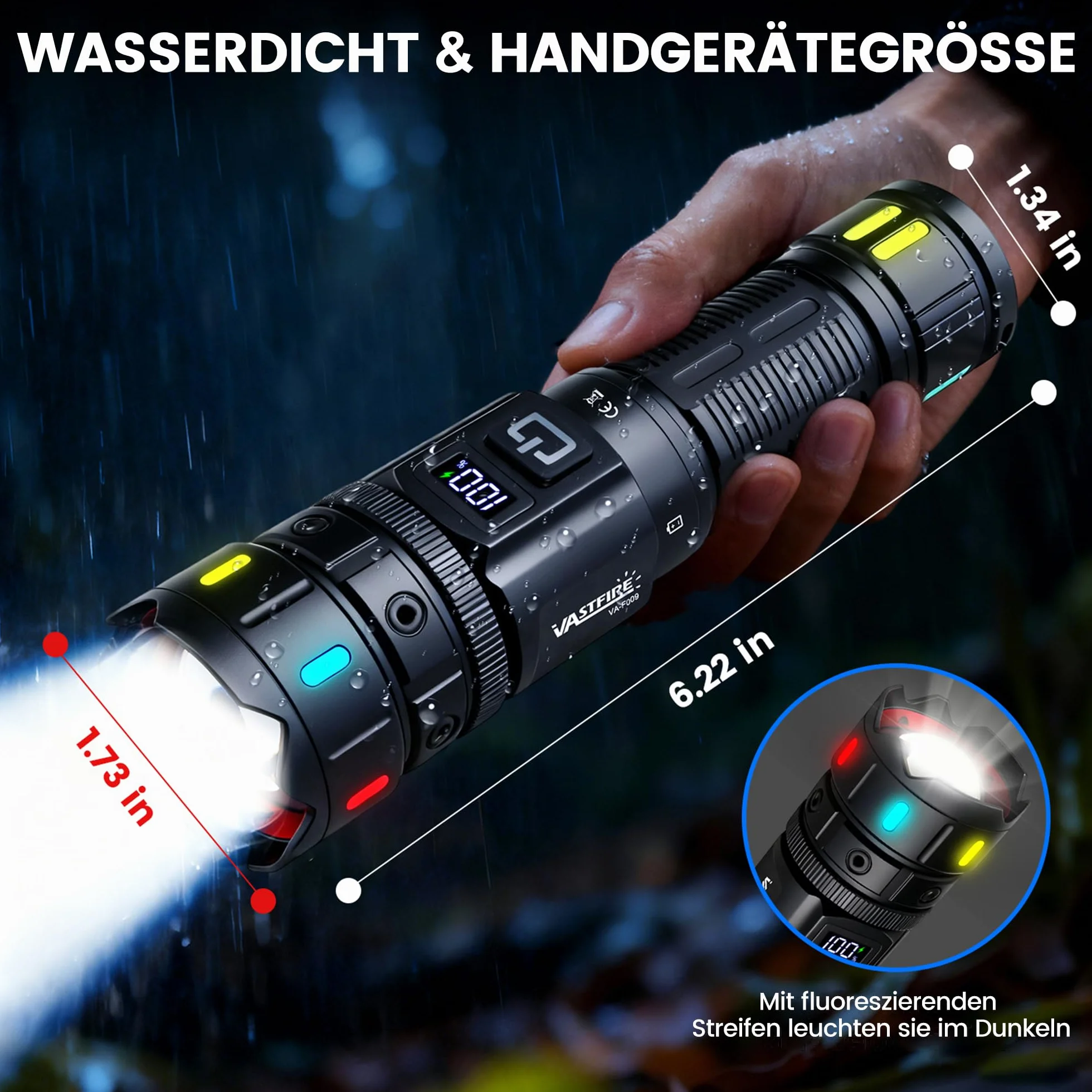 VASTFIRE Latarka LED Taktyczna 500000 Lumenów 30W Wodoodporna IP67 z Wyświetlaczem LCD