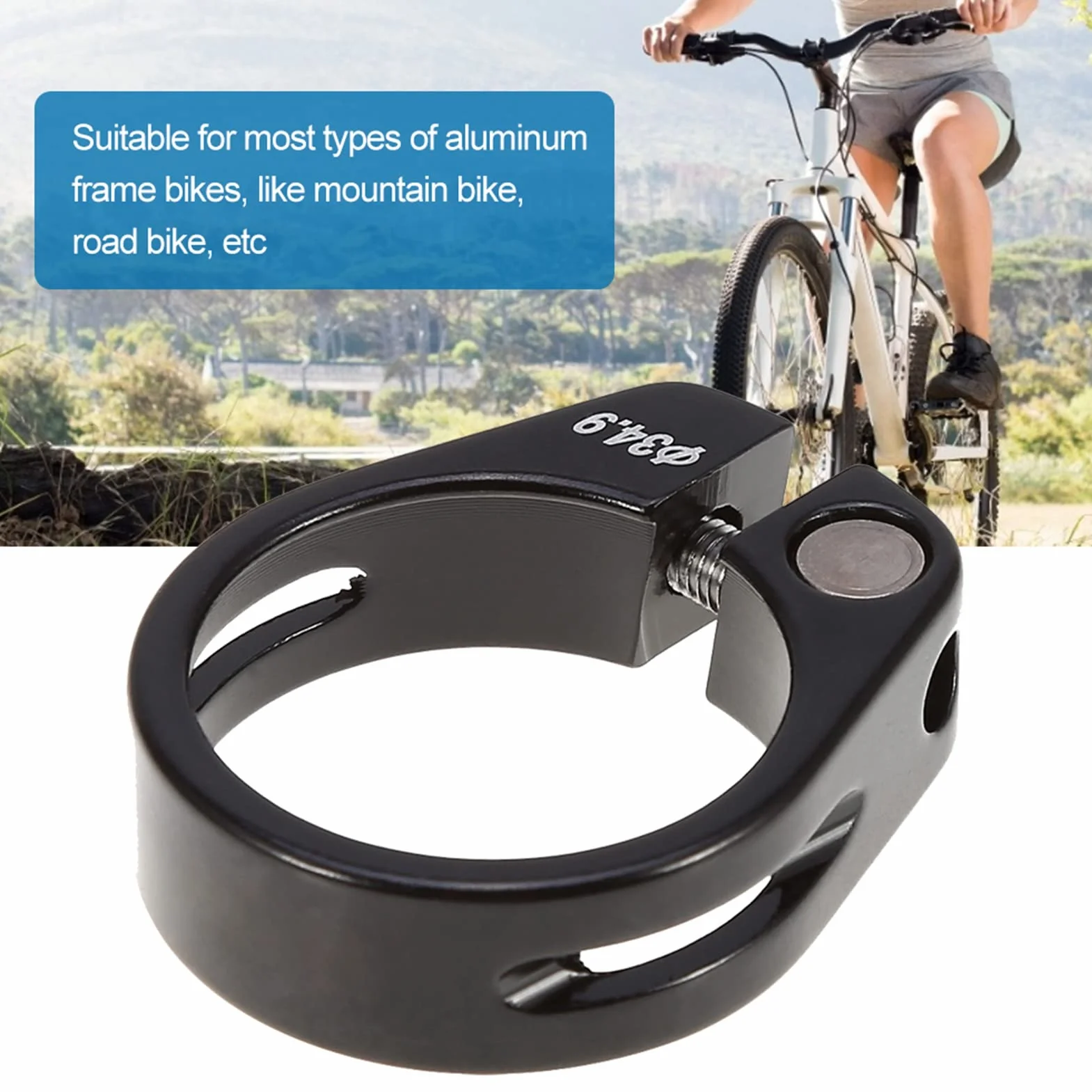 Zacisk sztycy siodełka rowerowego 34,9, zacisk sztycy siodełka do siodełka rowerowego, zacisk siodełka ze stopu aluminium, 34,9 mm, do rowerów górskich i szosowych (czarny)