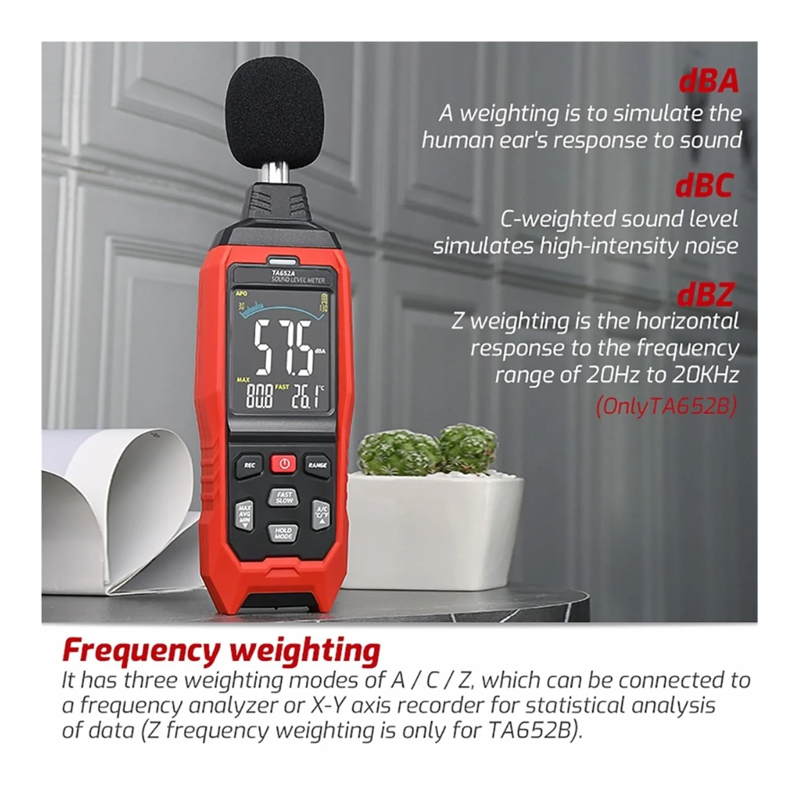 TA652A 30~130dB Noise Decibel Tester A/C Weighting Digital Sound Level Meter