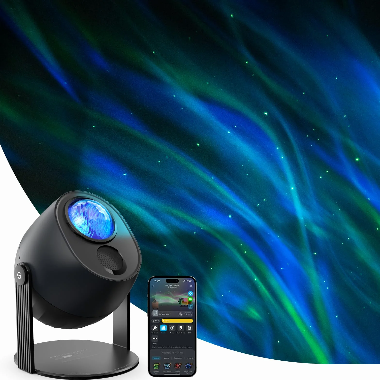 Govee Projektor LED gwiaździstego nieba, lampa RGBW Aurora z 52 scenami