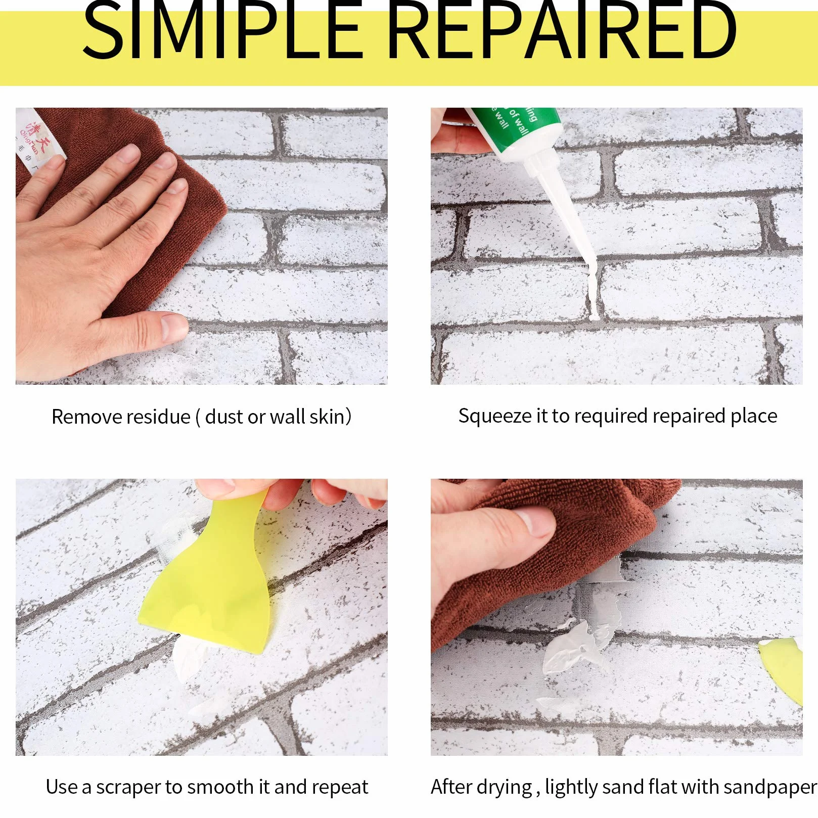 Safe Wall Mending Agent Repair Cream Wall Crack Filler Paste for Walls Nail Holes Stains 100g x 3 with Scraper
