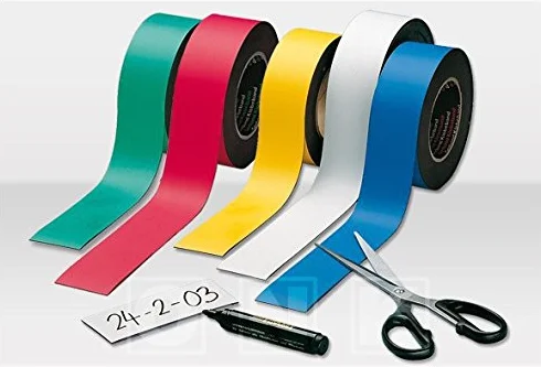 Taśma magnetyczna do etykietowania, kolorowa, do zapisywania/ścierania, szerokość 50 mm – rolka 5 m – do opisywania i oznaczania, magazynu, warsztatu, do białych tablic, flipchartów, prezentacji,