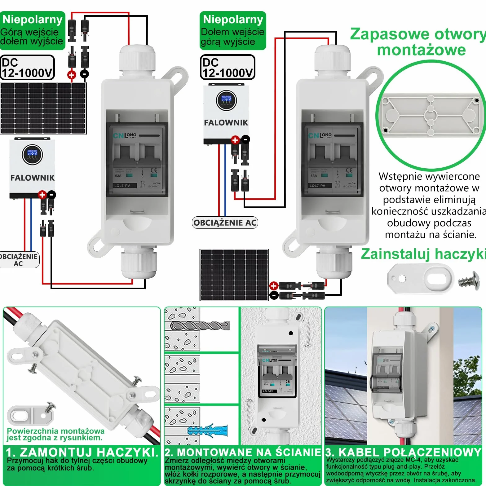 Wyłącznik Automatyczny 63A DC1000V 2P IP65 Wodoodporny do Paneli Słonecznych