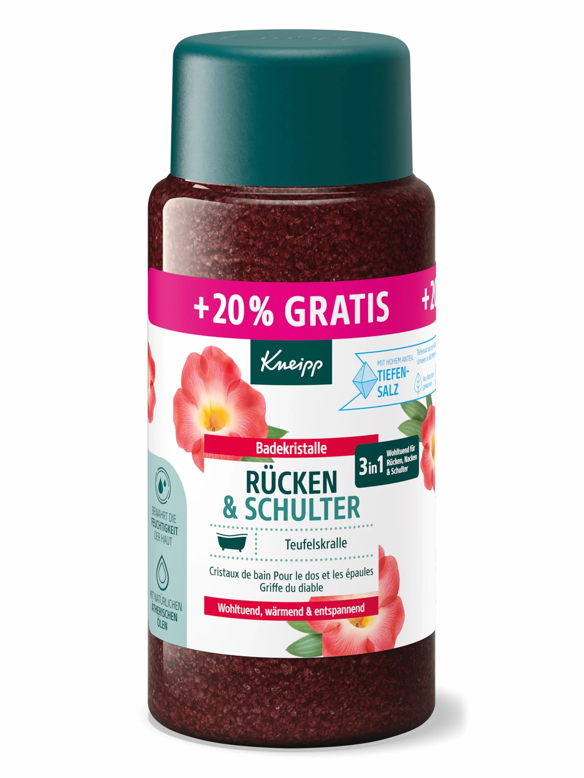Kneipp Kryształy kąpielowe na plecy i ramiona + 20% gratis – z cennym ekstraktem z diabelskiego pazura – kojące, ogrzewające, relaksujące – 720 g