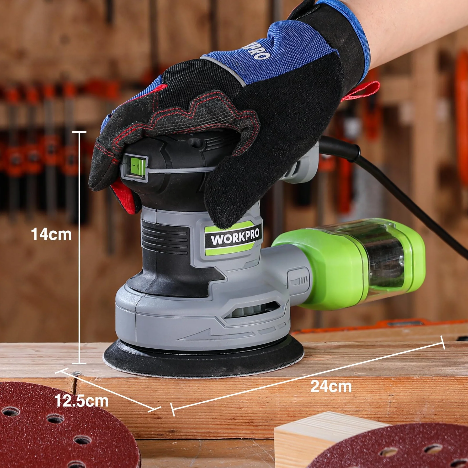 WORKPRO Szlifierka mimośrodowa 125 mm, 300 W z regulowaną prędkością 7000–13000 obr./min