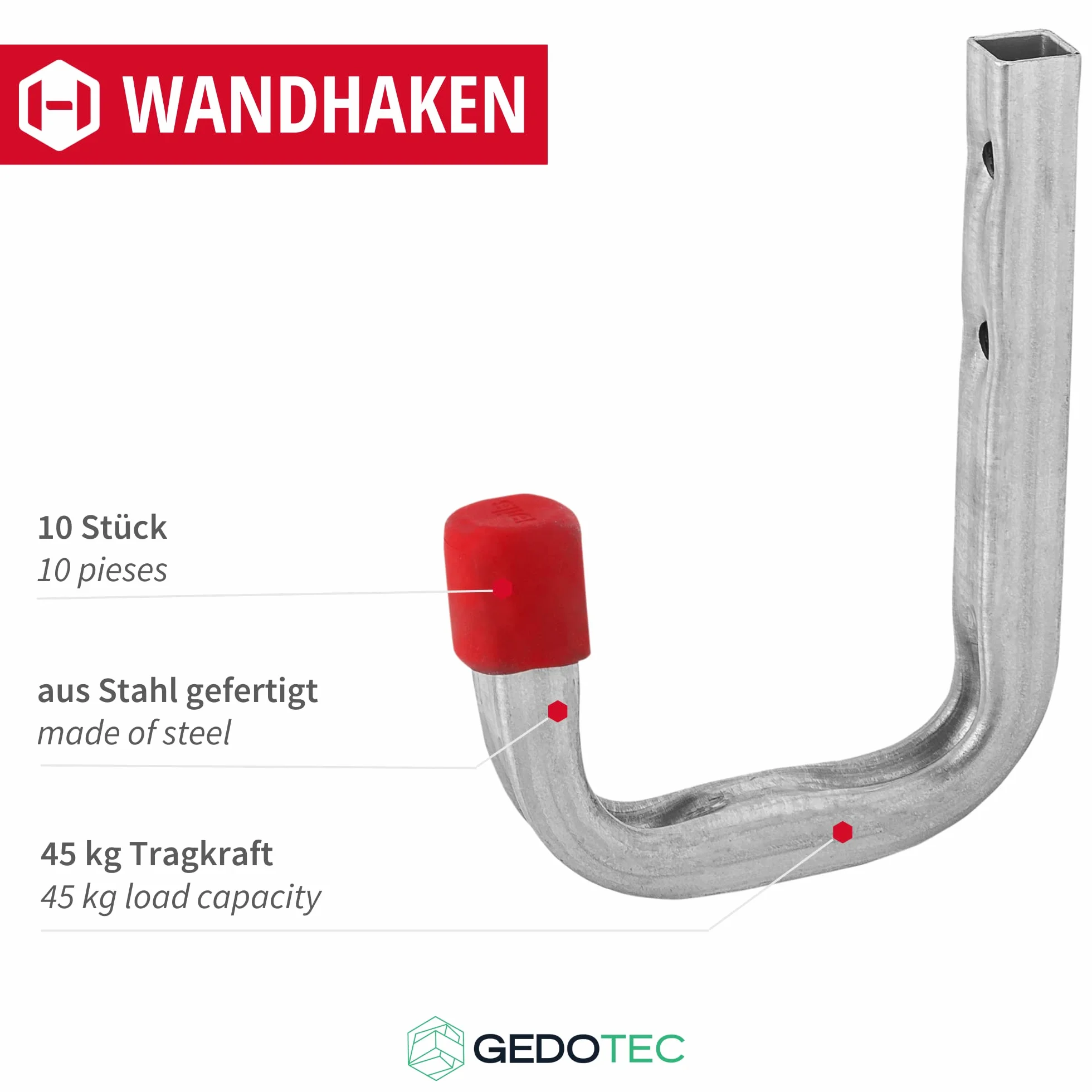 Gedotec Gedo-029615 Zestaw Haczyków Ściennych Montażowych 80 x 120 mm 10 Sztuk