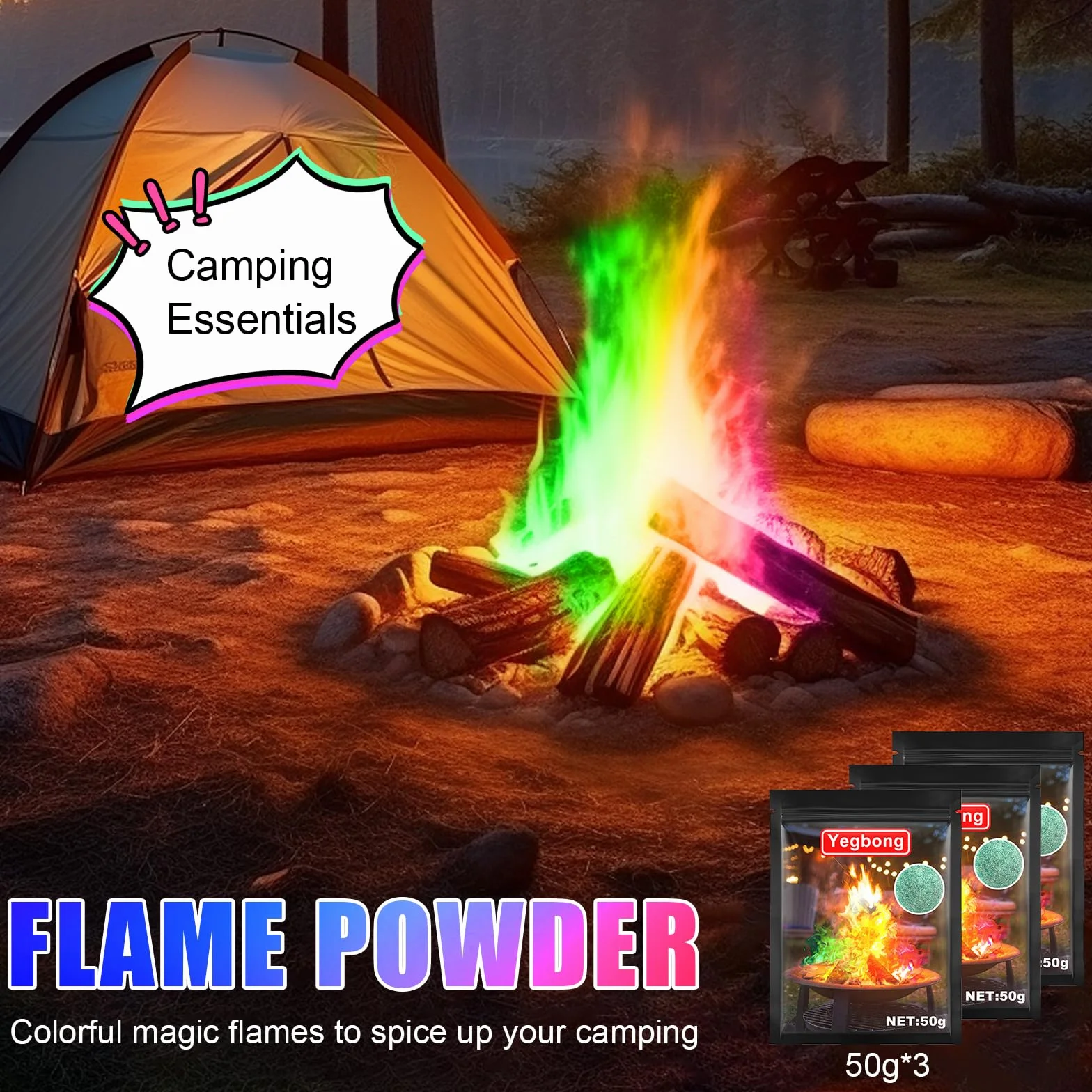 Flame Color Powder 3 sztuki Colored Flame do aktywności na świeżym powietrzu