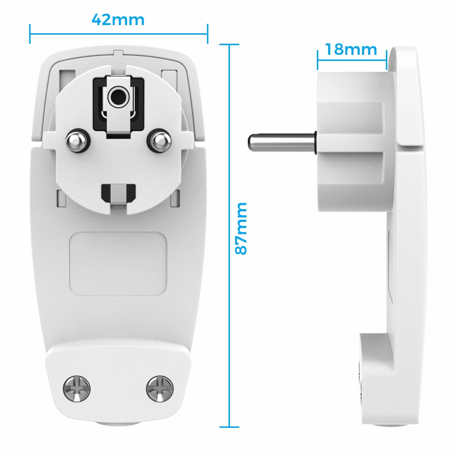 2 sztuki białych wtyczek kątowych 250 V 16 A, wtyczka europejska ze składanym uchwytem, zestykiem ochronnym do kabli do 3 x 1,5 mm², IP20