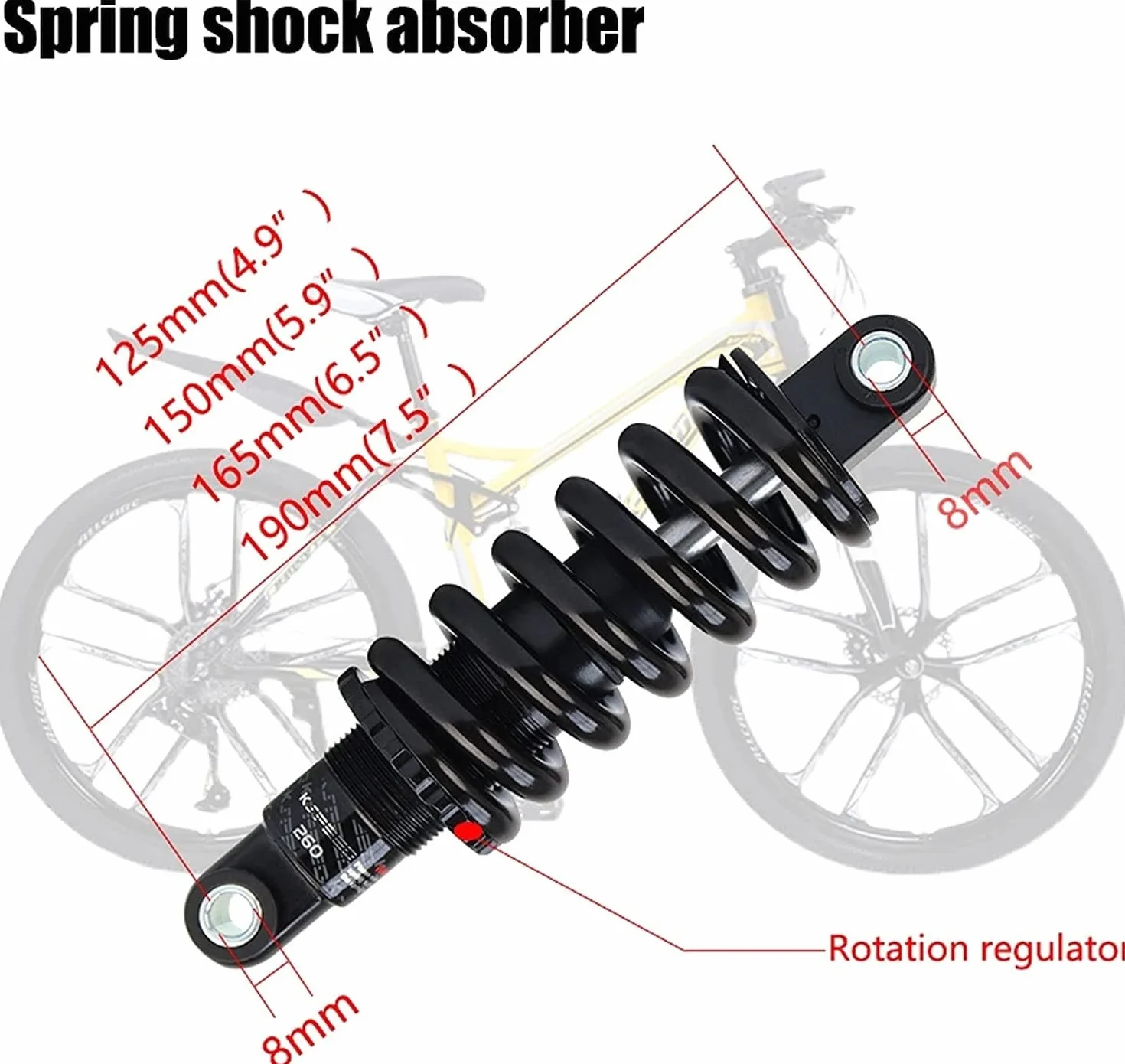 Amortyzator tylny rower górski Zawieszenia sprężynowe do rowerów zjazdowych 125 mm, 150 mm, 165 mm 190 mm (125 mm, 1500 LB)