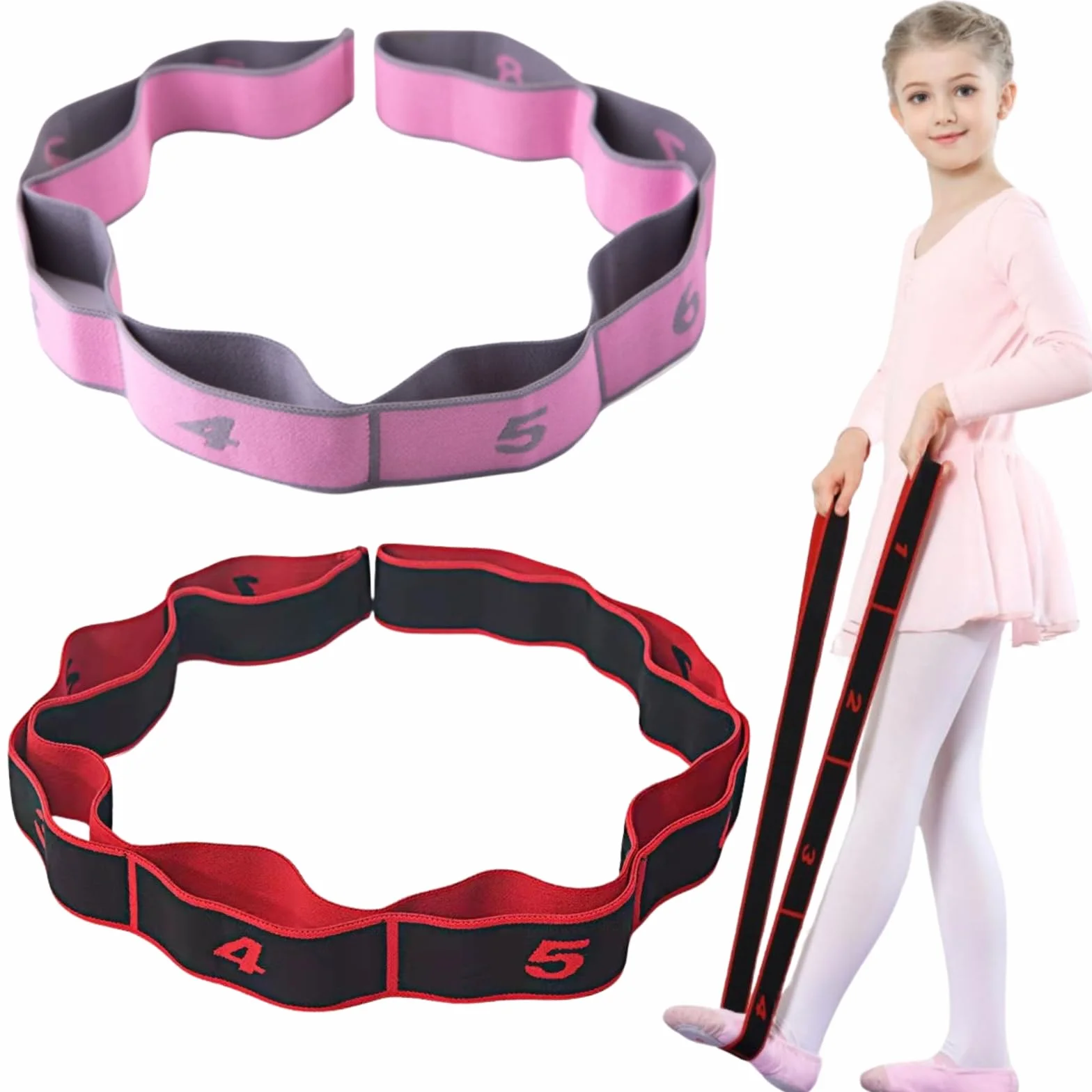 KEYRI 2 szt. Opaska do jogi Stretch Bands, Stretch Stretch Strap Elastyczny Pasek Fitness z 8 klamrami dla dzieci i dorosłych Pilates Fitness Gimnastyka
