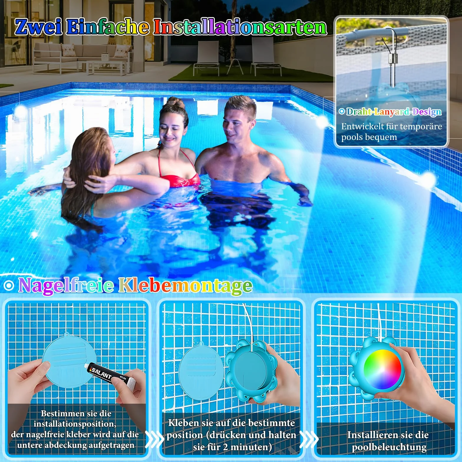 Oświetlenie basenu RGB z pilotem, muzyczne, timer, podwodne do wanny (2)