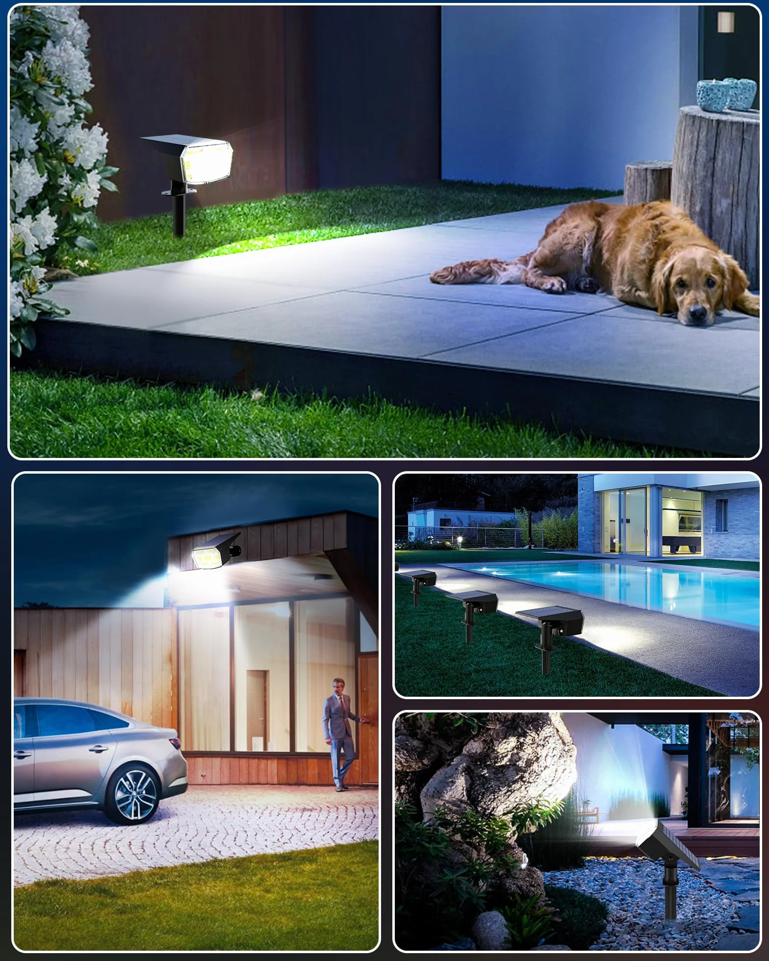 iFalarila Outdoor Solar Lights - zestaw 2 reflektorów solarnych LED | 59 koralików LED, elastyczny panel słoneczny 90 stopni, 3 poziomy jasności, wszechstronna instalacja ogrodowa i ścienna, lampy