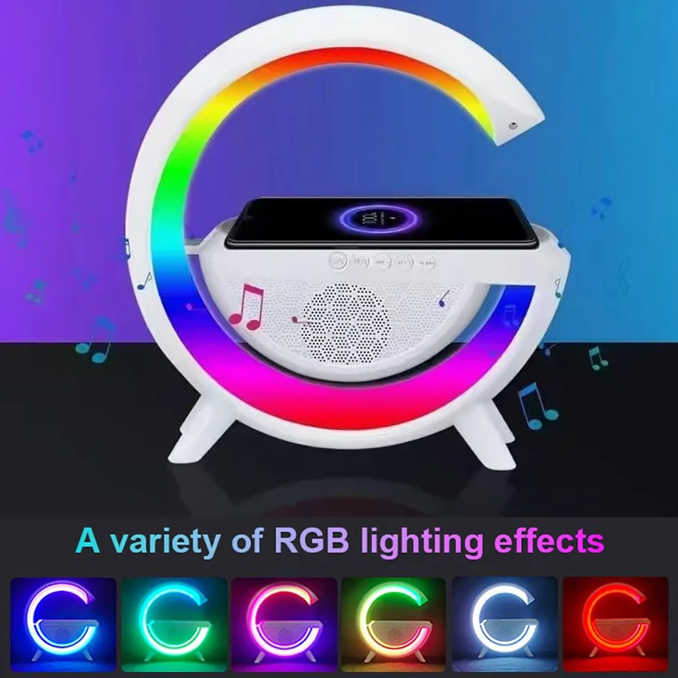 Lampa nastrojowa RGB bezprzewodowa ładowarka 10 W Głośnik BT Budzik LED black