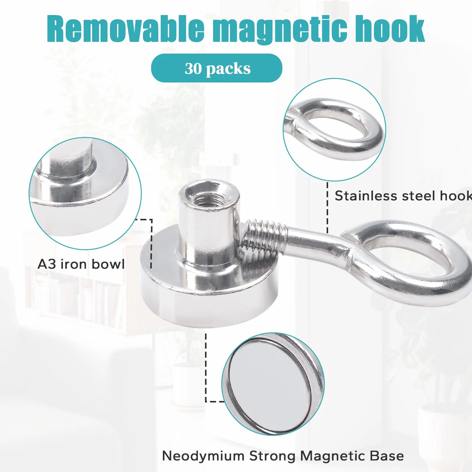 Haczyki magnetyczne MIN CI 16 mm 8 kg, ekstra mocne, magnesy z haczykami, na kemping, garaż, kuchnię