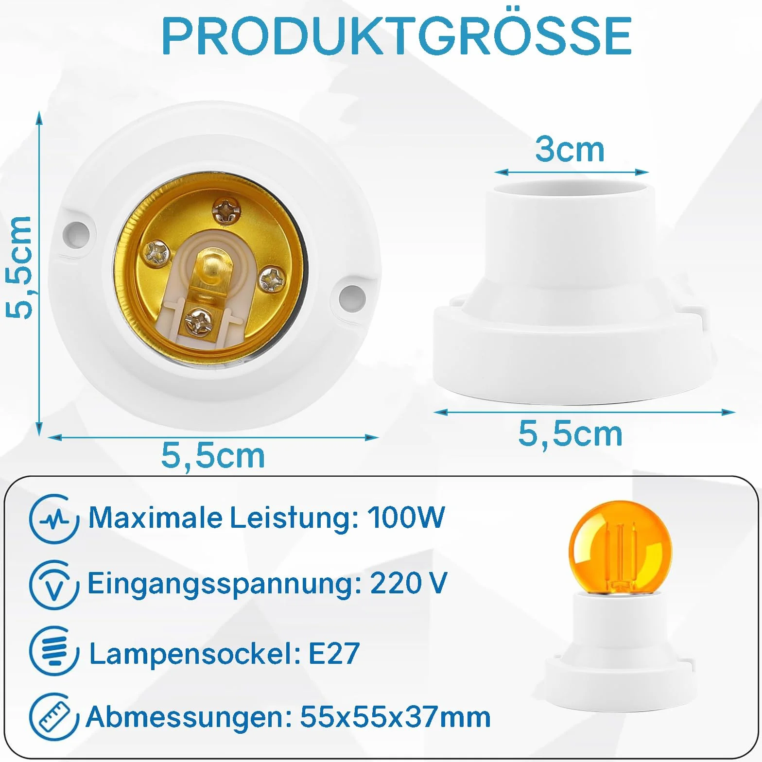 Oprawki E27 uniwersalne do przykręcania adapter cokołu lampy LED biały 4 sztuki