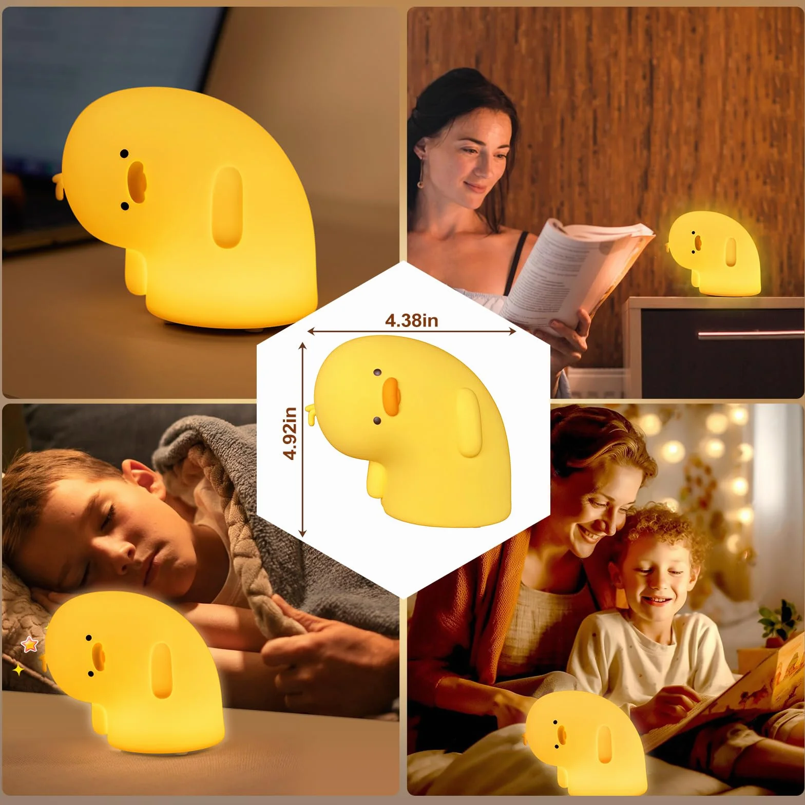 VTIGER LED lampka nocna dla dzieci, 3 jasność, możliwość ponownego ładowania, funkcja timera, urocza lampka nocna dla dziewczyn, silikonowa lampa z kaczką, przyjazna dekoracja do pokoju dziecięcego,