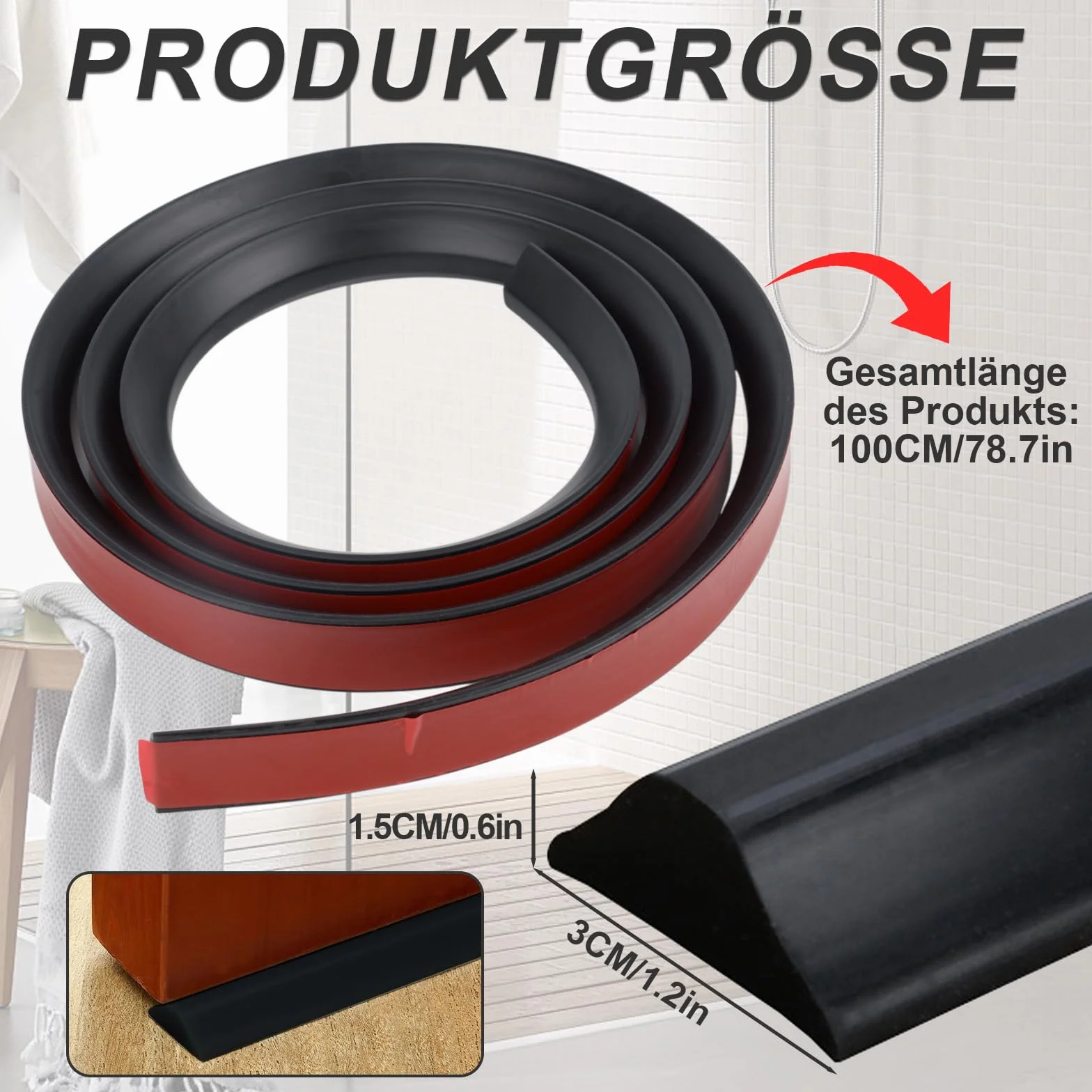 W&H Samoprzylepna listwa chroniąca przed progiem 100 cm uszczelka prysznicowa czarna