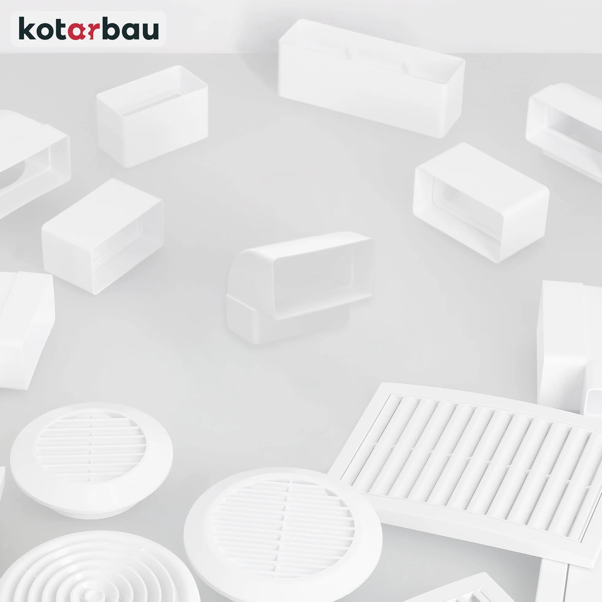 KOTARBAU® Kolano pionowe do kanałów płaskich Białe Plastik 90° 110 mm x 55 mm