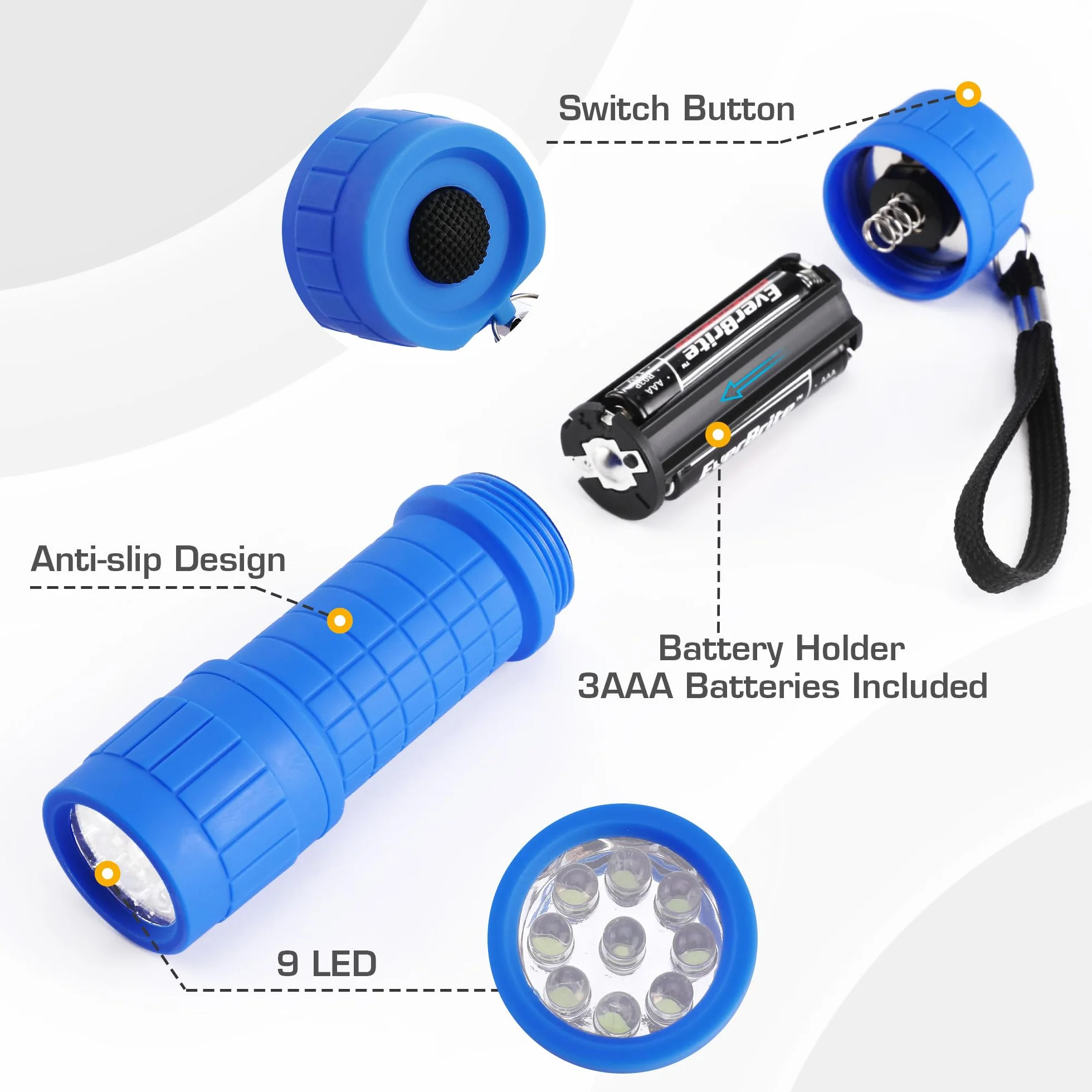 EverBrite Mini latarka LED, 6-częściowa, mała latarka z 18 bateriami AAA, wstępnie zmontowana, upominek, latarka ręczna do użytku w sytuacjach awaryjnych, na zewnątrz, wędrówki, kemping