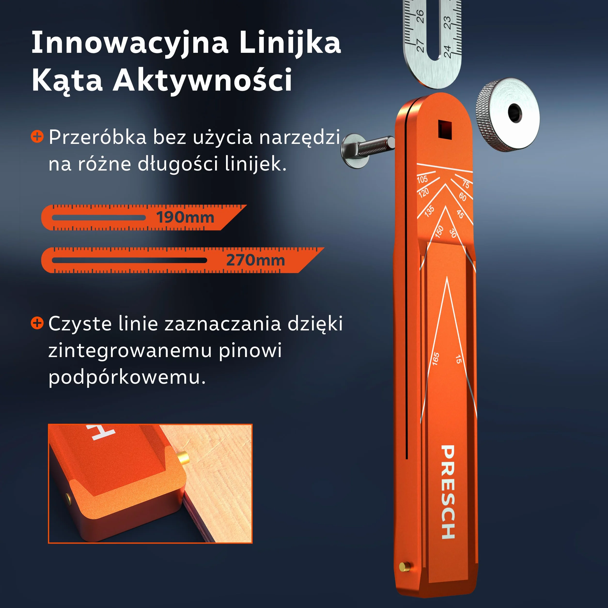 Presch Linijka Kąta Aktywności 190mm 270mm Precyzyjne Przenoszenie Kątów T-fazowy z Frezowanego Aluminium i Stali Nierdzewnej