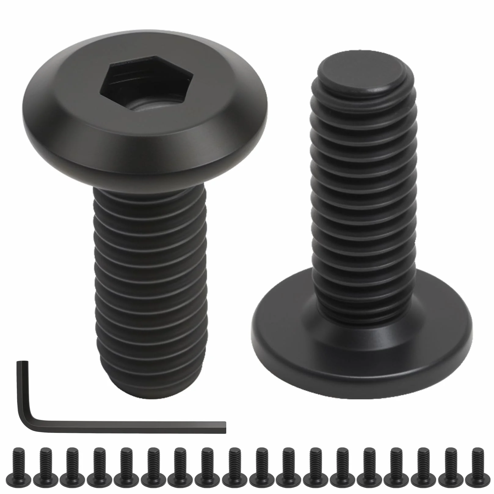 Zestaw 20 sztuk śrub M6, śruby z łbem płaskim M6 x 16 mm, zestaw śrub z łbem sześciokątnym, pełny gwint, czarny, stal nierdzewna, zestaw śrub imbusowych, z kluczem płaskim