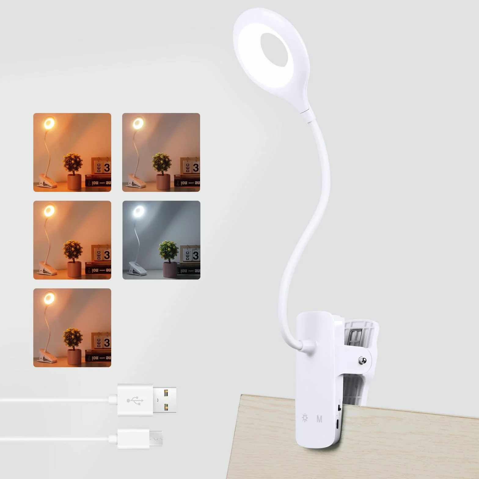 Lampa do łóżka 3W, dotykowa lampka nocna z możliwością ściemniania, 5 kolorów i 5 jasności, biała